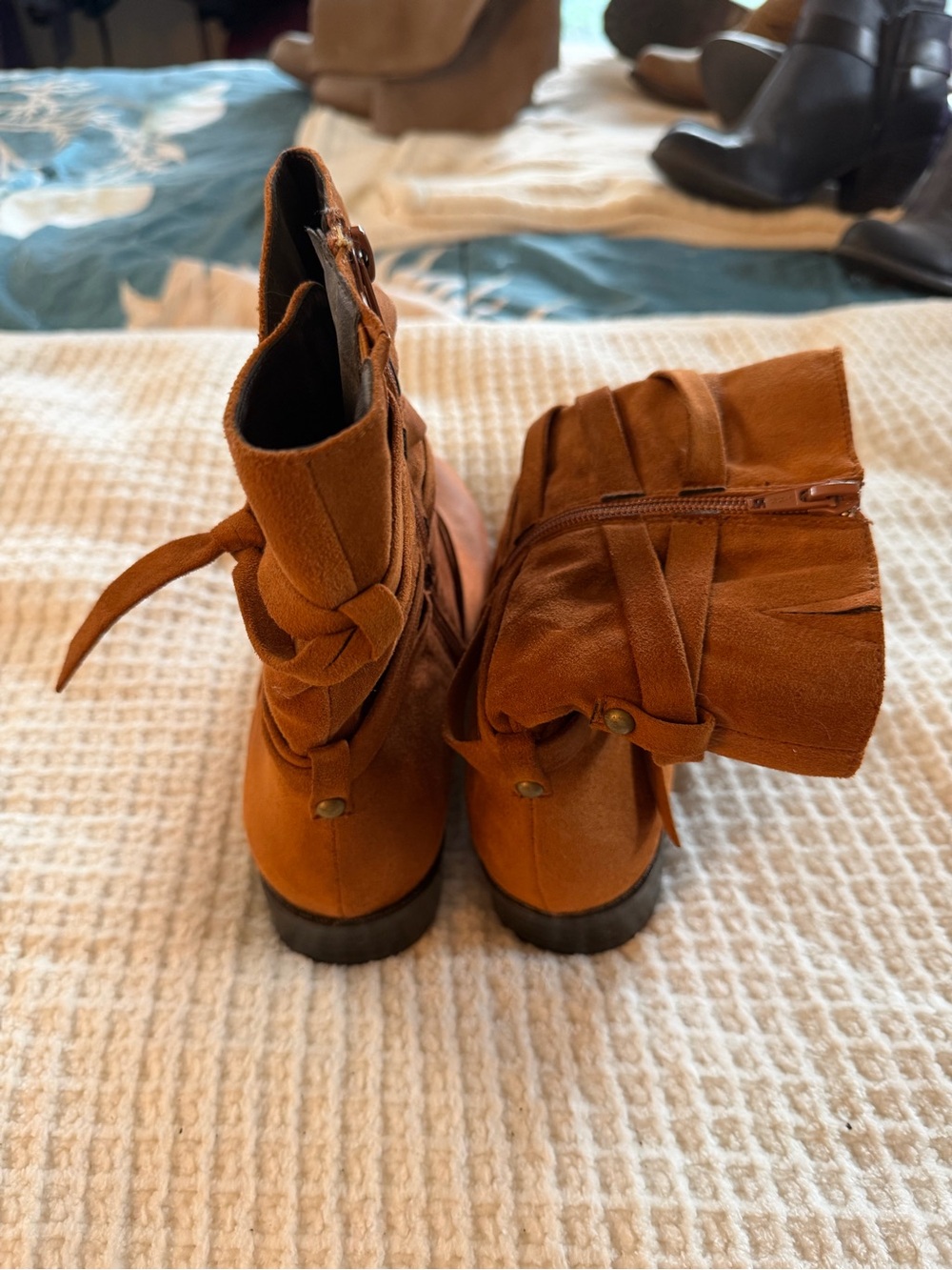 Women's Suede Ankle Boots - Rust Brown - Picture 3 of 6